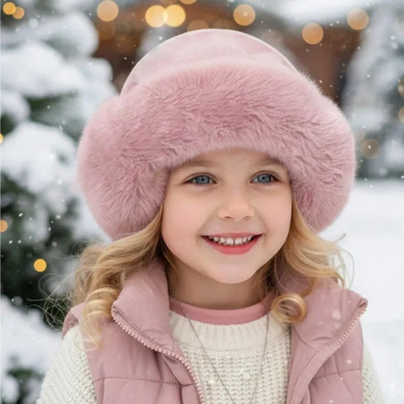 1pc Furry Hats For Women, Autumn/Winter  Korean Style Warm Hats, Solid Color Flattering Mongolian Hats, Thickened Winter Outfits