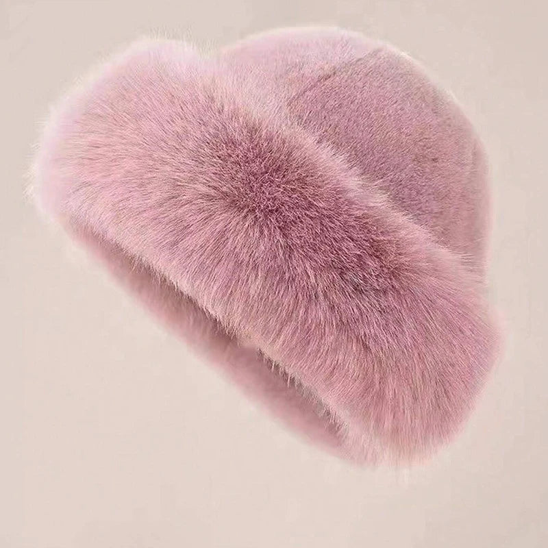 1pc Furry Hats For Women, Autumn/Winter  Korean Style Warm Hats, Solid Color Flattering Mongolian Hats, Thickened Winter Outfits